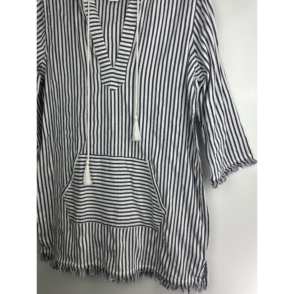 Tommy Bahama Yarn Dyed Striped Cotton Hoodie Pullover Swim Cover Beach Top Large - Picture 4 of 9